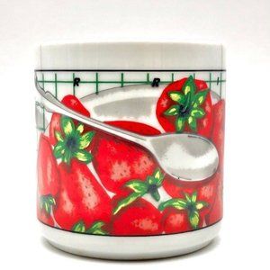 Retro  HBBZ Design Coffee Tea Cocoa Mug Strawberries Spoon Cereal Checkerboard